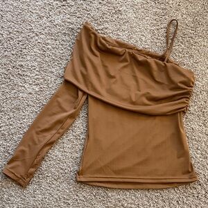 SHEIN One-Shoulder Asymmetrical Long Sleeve Top — Brown